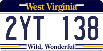 WV license plate 2YT138