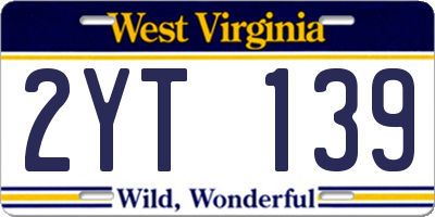 WV license plate 2YT139