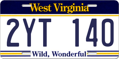 WV license plate 2YT140