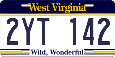 WV license plate 2YT142