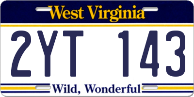 WV license plate 2YT143