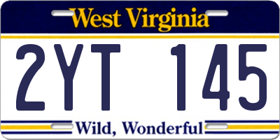 WV license plate 2YT145