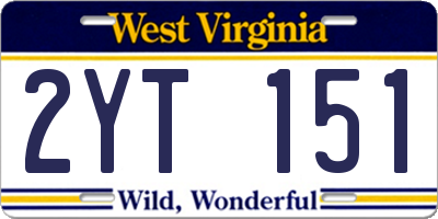 WV license plate 2YT151