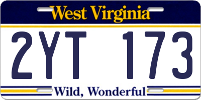 WV license plate 2YT173