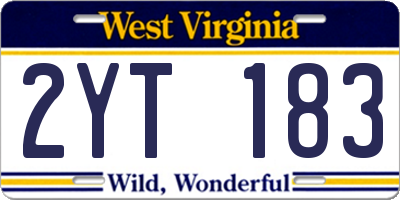 WV license plate 2YT183