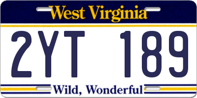 WV license plate 2YT189