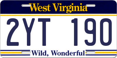 WV license plate 2YT190