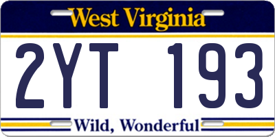 WV license plate 2YT193