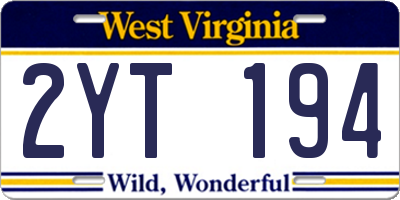WV license plate 2YT194