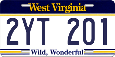 WV license plate 2YT201