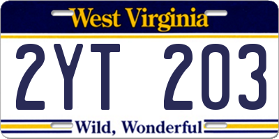 WV license plate 2YT203