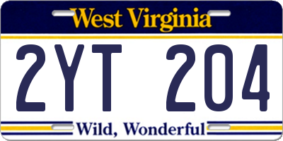 WV license plate 2YT204