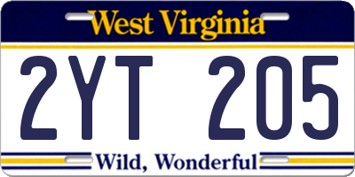 WV license plate 2YT205