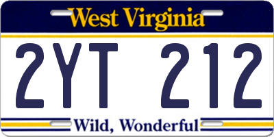 WV license plate 2YT212