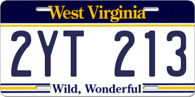 WV license plate 2YT213