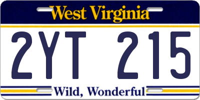 WV license plate 2YT215