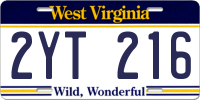 WV license plate 2YT216