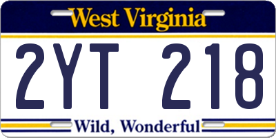 WV license plate 2YT218