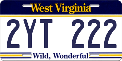 WV license plate 2YT222