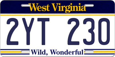 WV license plate 2YT230