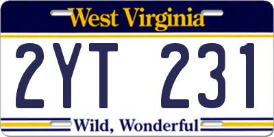 WV license plate 2YT231