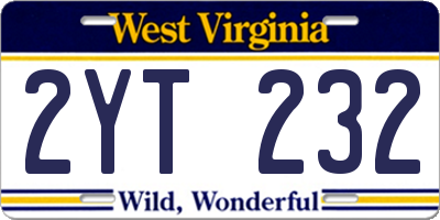 WV license plate 2YT232