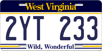 WV license plate 2YT233