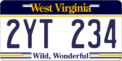 WV license plate 2YT234