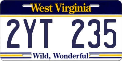 WV license plate 2YT235