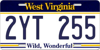 WV license plate 2YT255