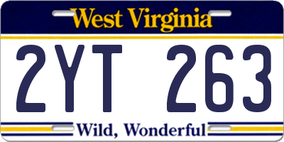 WV license plate 2YT263