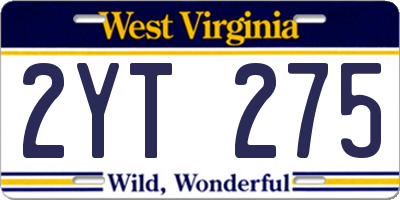 WV license plate 2YT275