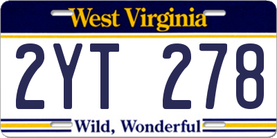 WV license plate 2YT278