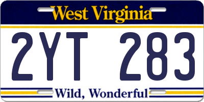 WV license plate 2YT283