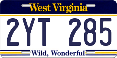WV license plate 2YT285