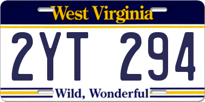 WV license plate 2YT294