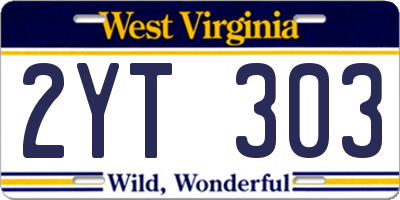 WV license plate 2YT303
