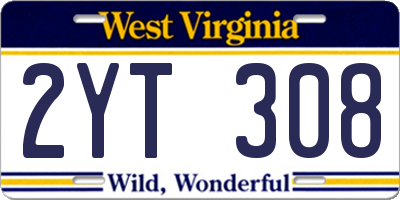 WV license plate 2YT308