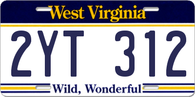 WV license plate 2YT312