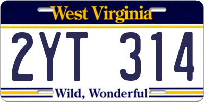 WV license plate 2YT314
