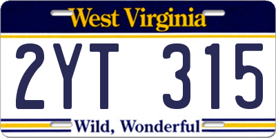 WV license plate 2YT315