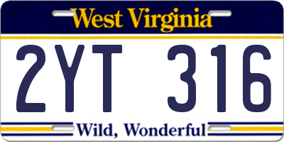 WV license plate 2YT316