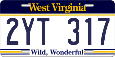 WV license plate 2YT317