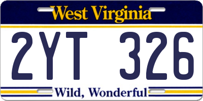 WV license plate 2YT326