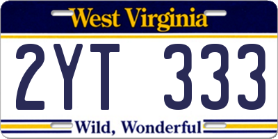 WV license plate 2YT333