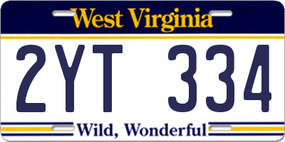 WV license plate 2YT334
