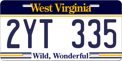 WV license plate 2YT335