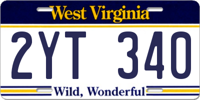 WV license plate 2YT340