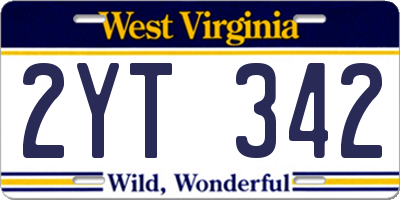 WV license plate 2YT342