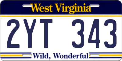 WV license plate 2YT343